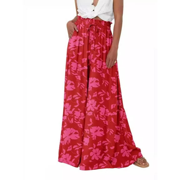 SANOPY Women's High Waist Wide Leg Pants Bohemian Style Fashion Casual Flowy Dress Pants
