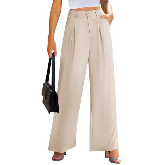 SANOPY Women's High Waisted Pleated Wide Leg Pants with Pockets, Elegant Office Casual Trousers for Work Daily Wear
