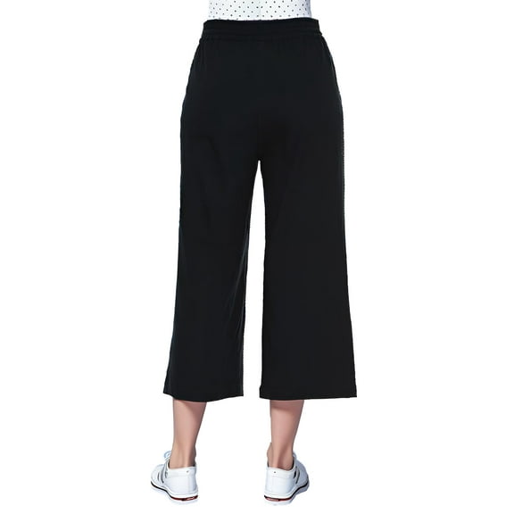 SANOPY Women's Linen Capri Pants Wide Leg with Drawstring Elastic Waist Casual Cropped Pant