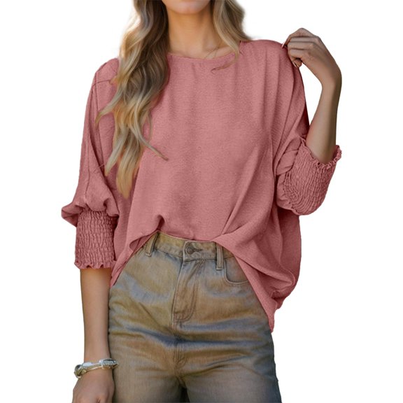 SANOPY Women's Loose 3/4 Sleeve Pleated Top Shirt