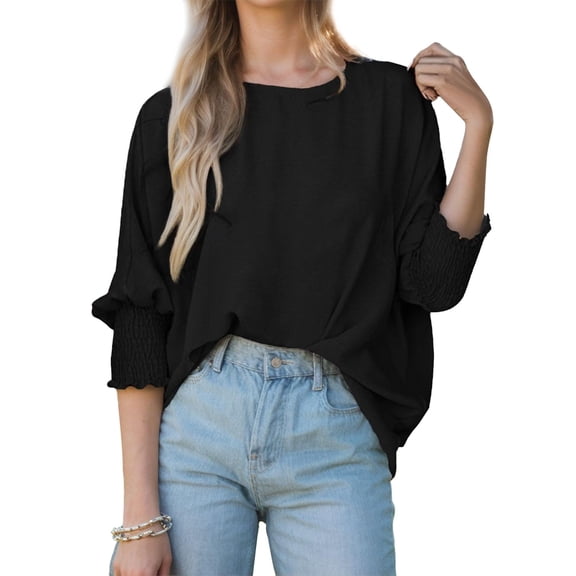 SANOPY Women's Loose 3/4 Sleeve Pleated Top Shirt