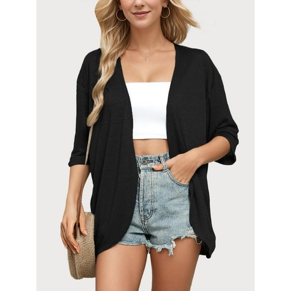 SANOPY Women's Open-Front 3/4 Sleeve Cardigan – Versatile Casual Beach & Everyday Layering Top