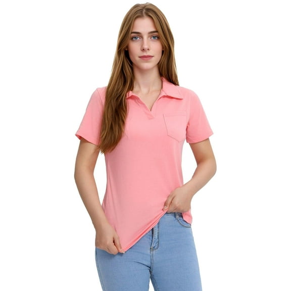 SANOPY Women's Short Sleeve Collared V Neck Polo Tops 2025 Casual Loose Tunic Shirts with Pocket