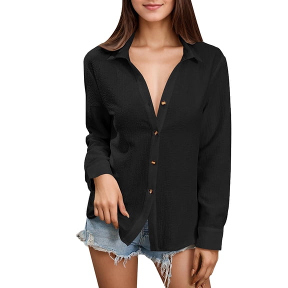 SANOPY Women's Textured Button-Down Blouse – Collared Casual Dressy Top