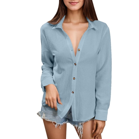 SANOPY Women's Textured Button-Down Shirt – Long Sleeve Collared Casual Dressy Blouse