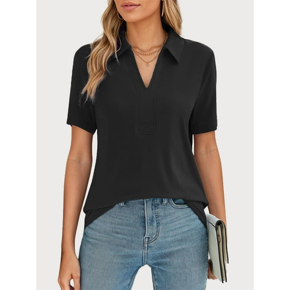 SANOPY Women's Versatile Collared V-Neck Polo – Short Sleeve Casual Office & Weekend Top