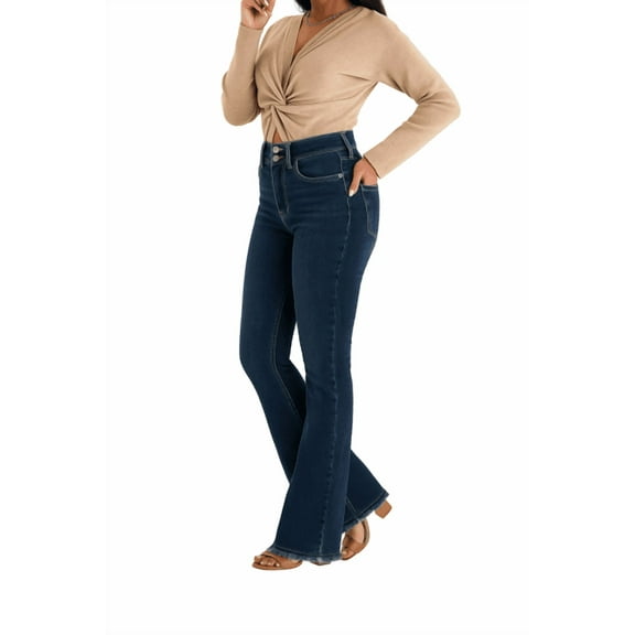 SANOPY Women's high-waisted flared jeans with double buttons