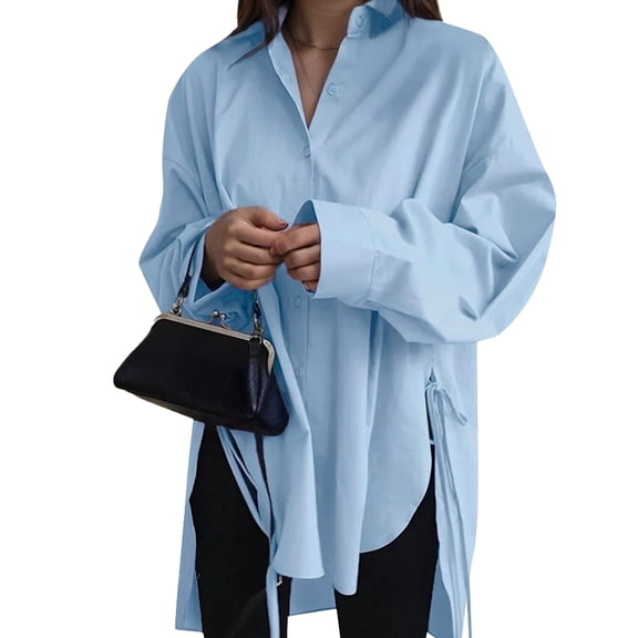 SANOPY Women's lapel button-down loose long-sleeved shirt