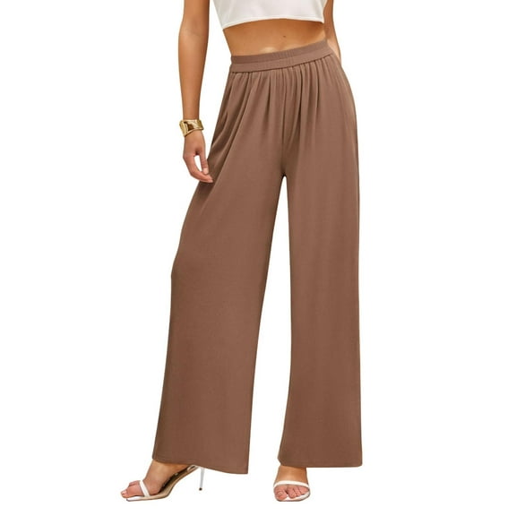 SANOPY Womens Casual Wide Leg Pants Loose Summer Fall Clothes Pleated Elastic Waist Loose Palazzo Knit Trousers with Pockets