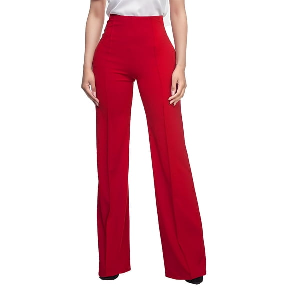 SANOPY Womens Chic High Waist Flared Pants Office & Daily High Elastic Waist Slim Style Pants Wide Leg Pant Hem Fashion Comfort for Business Occasion