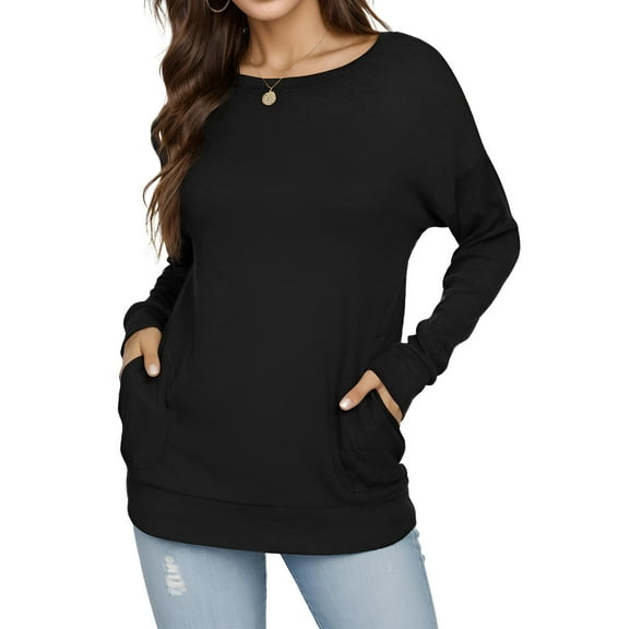 SANOPY Womens Crew Neck The Shoulder Sweater Oversized Knit Long Sleeve Sweaters Tunic Tops Black XXL
