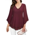 thumbnail image 1 of SANOPY Womens Dressy Blouse V-Neck Shirt Ruffle 3/4 Flared Sleeve Tunic Tops, 1 of 6