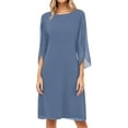 thumbnail image 1 of SANOPY Womens Elegant Chiffon Knee-Length Dresses Straight Midi Dress Crew Neck Lapped Flutter 3/4 Sleeves Party Wedding Cocktail Dress, 1 of 6