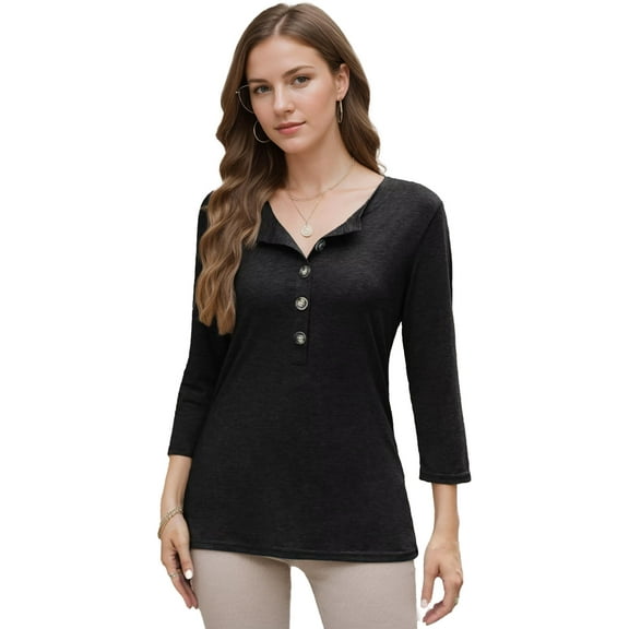 SANOPY Womens Long Sleeve Tops Fall Clothing V Neck Casual Shirts Button Dressy Trendy Blouses Loose Fit Tunic Black XL