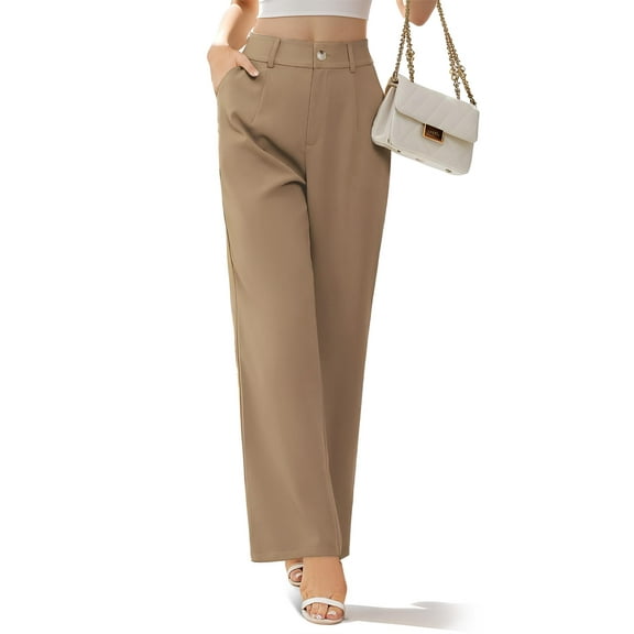 SANOPY Womens Suit Pants Straight Pants with Pockets High Waisted Zipper Closed Wide Pant Hem Long Work Business Trousers