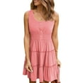 thumbnail image 1 of SANOPY Womens Summer A-Line Tank Dresses Sleeveless Button Down Smocked Empire Waist Ruffle Tiered Casual Swing Mini Dress, 1 of 6