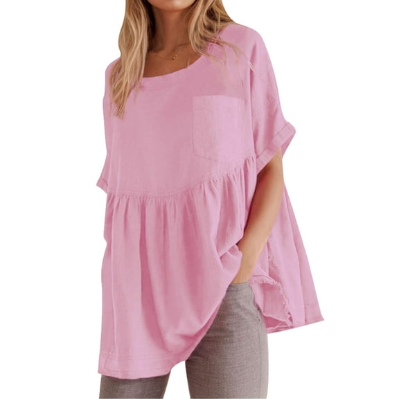 SANOPY Womens Summer Babydoll Tops Casual Loose Fit Peplum Oversized Tunic Shirts