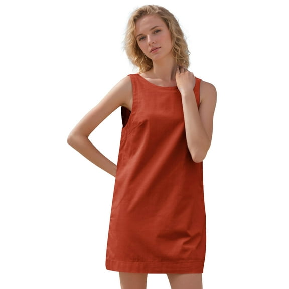 SANOPY Womens Summer Mini Dress Crew Neck Low Back Sleeveless Tank Dresses Vacation Outfits Red XL