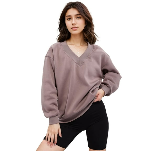 SANOPY Womens V Neck Oversized Sweatshirts Casual Drop Shoulder Long Sleeve Pullover Sport Style Tops