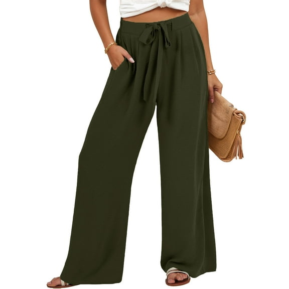 SANOPY Womens Wide Leg Palazzo Pants Belted High Waisted Business Casual Flowy Long Trousers with Pockets