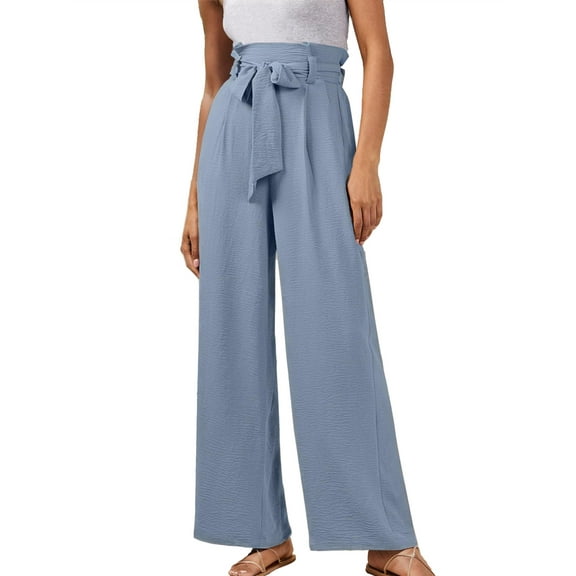 SANOPY Womens Wide Leg Palazzo Pants Belted High Waisted Business Casual Flowy Long Trousers with Pockets