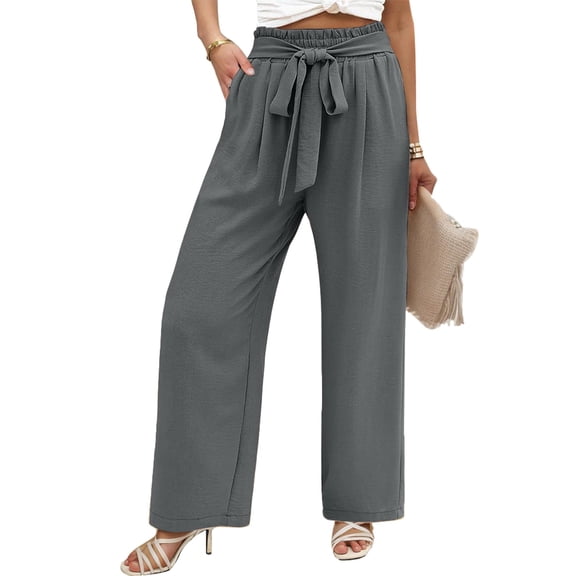 SANOPY Womens Wide Leg Palazzo Pants Belted High Waisted Business Casual Flowy Long Trousers with Pockets