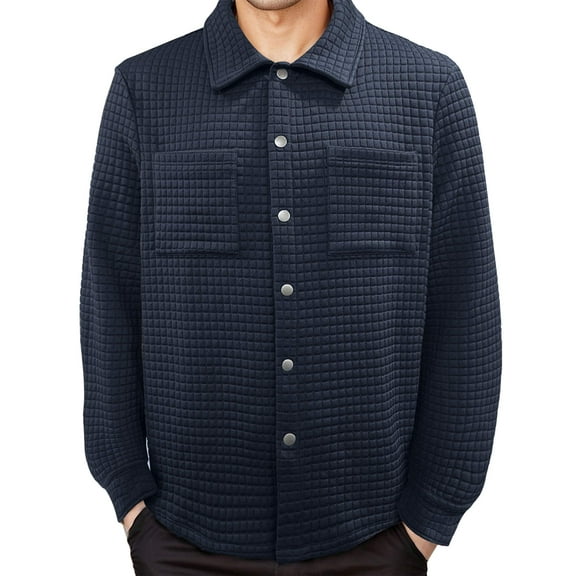 Mens Casual Shirt Jacket Button Down Waffle Jacket Long Sleeve Sweater Jackets Overshit