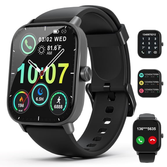 SANPTENT Smart Watch Compatible with Android and iPhone, 1.83" HD Touchscreen, Answer/Make Calls/100+ Sports Modes/Message Reminder, IP68 Waterproof, Black