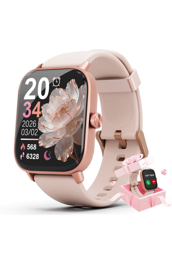 Smart Watch Compatible with Android and iPhone, 1.83" HD Touchscreen, Answer/Make Calls/100+ Sports Modes/Message Reminder, IP68 Waterproof, Pink