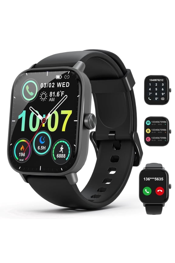 Smart Watch Compatible with Iphone and Android, 1.83" Fitness Tracker, Men Womens Smartwatch with Make/Answer Calls/Message Reminder/100+ Sports Modes, IP68 Waterproof Pedometer Watch, Black