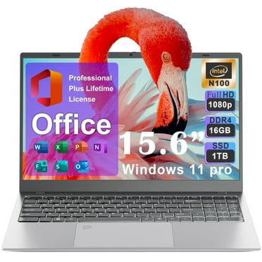 SANPTENT 15.6" FHD Business & Student Laptop Computer, Intel Alder Lake N100, 16GB RAM, 1TB SSD, Win 11 Pro with Microsoft Office, Fingerprint, WiFi, Silver