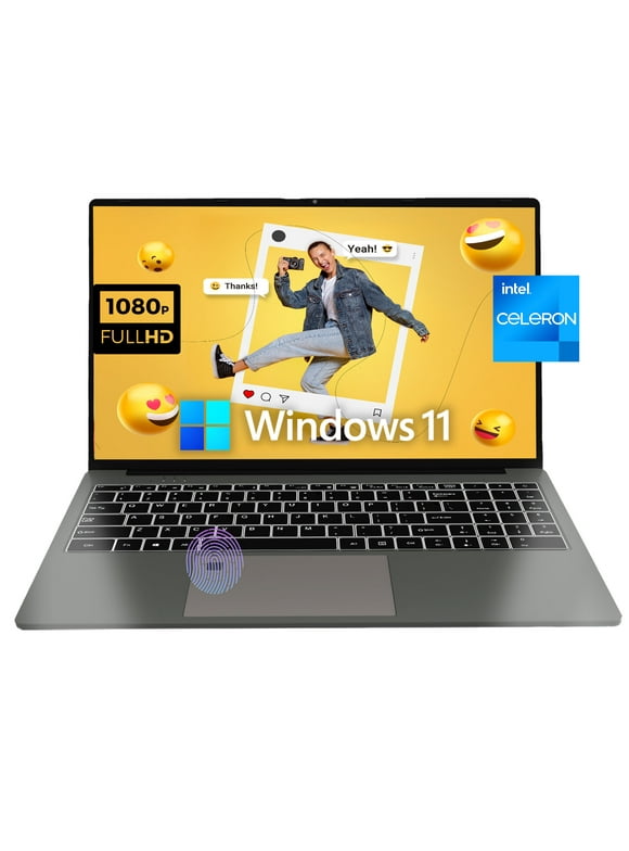 SANPTENT 15.6" Full HD Windows 11 Pro Laptop for Office & Study, 16GB RAM 512GB SSD, Intel Celeron N5095, FingerPrint, Backlit Keyboard,Wi-Fi, HDMI, w/accessories