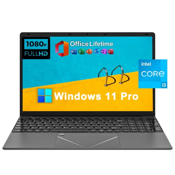 SANPTENT 15.6 Inch Laptop Computer, 24GB RAM, 256GB SSD, Intel Core i3 Processor, FHD Display, Windows 11 Pro, Wi-Fi 5, BT5, Numpad, for Business and Students.