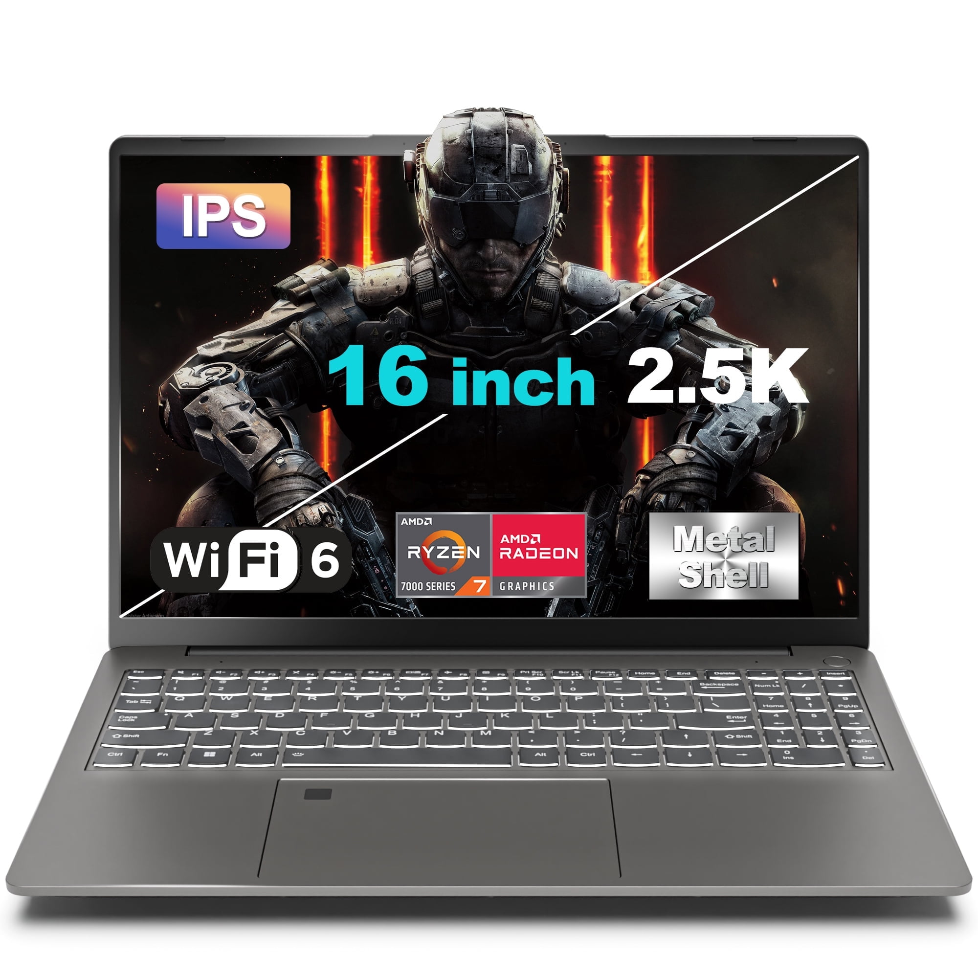 SANPTENT Gaming Laptop 16 inch 2.5K, AMD Ryzen 7-6800H, 16GB DDR5 RAM, 512GB SSD, AMD Radeon Graphics, WiFi 6, Backlit KB, Fingerprint, Win 11 Pro with Microsoft Office