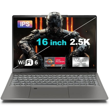 SANPTENT Gaming Laptop 16 inch 2.5K, AMD Ryzen 7-6800H, 16GB DDR5 RAM, 512GB SSD, AMD Radeon Graphics, WiFi 6, Backlit KB, Fingerprint, Win 11 Pro with Microsoft Office