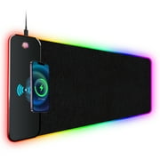 SANPTENT RGB 15W Large Keyboard Pad Wireless Charger Gaming Mouse Pad, Desk Mat with 10 Light Modes, Keyboard Pad with Non-Slip Rubber Base, Waterproof Desk Pad for Home Office Decor