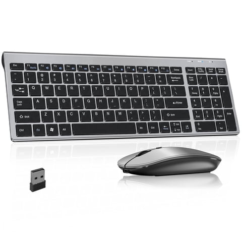 SANPTENT Slim Wireless Keyboard and Mouse Combo, Sleek Design, Rechargeable, Sleep Mode for Windows, Mac, Laptop, Space Gray