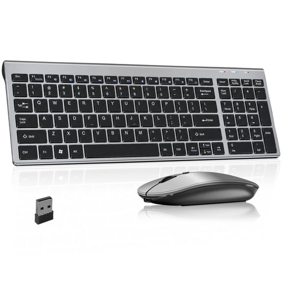 SANPTENT Slim Wireless Keyboard and Mouse Combo, Sleek Design, Rechargeable, Sleep Mode for Windows, Mac, Laptop, Space Gray