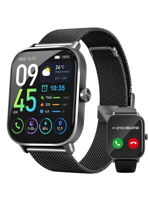 Smart Watch for Women Men, 1.83" HD Screen, Make/Answer Call, Sleep Monitor, 100+Sports Modes, Waterproof Fitness Watch Compatible for Android & iPhone, Black, 2 Bands