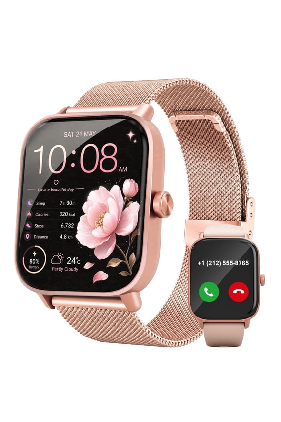 Smart Watch Fits for Android and iPhone, 1.83" HD Screen Fitness Tracker, Men Women's Smartwatch with Answer/Make Calls/Sleep Monitor/100+ Sports Modes, IP68 Waterproof, Pink, 2 Bands