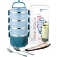 thumbnail image 1 of SANQIAHOME 4 Tier Stackable Stainless Steel Lunch Box Sealed(blue, 4 layers) with spoon and fork, 1 of 8