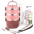 thumbnail image 1 of SANQIAHOME 3 Tier Stackable Stainless Steel Lunch Box Sealed(pink, 3 layers) with spoon and fork, 1 of 8