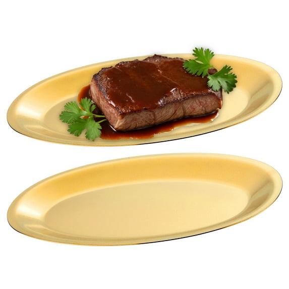 SANQIAHOME 9.9x6.1 Inch Thick Stainless Steel Dinner Plate 2-Piece Set, Egg-Shaped Appetizer Plate,Gold