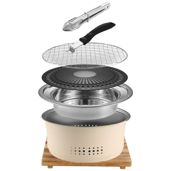 SANQIAHOME Stainless Steel Charcoal Portable Barbecue Grill, 10.5 Inches Non-Stick,Round,Barbecue or Hot Pot, Boiling Water,Charcoal Stove for Home Party Outdoor Camping