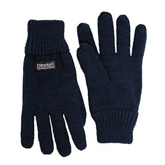SANREMO Unisex Kids Knitted Fleece Lined Warm Winter Gloves (4-7, Navy)