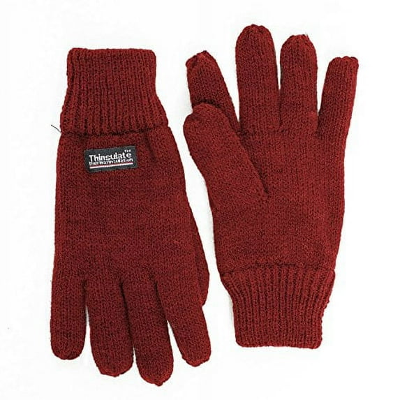 SANREMO Unisex Kids Knitted Fleece Lined Warm Winter Gloves (7-14, Maroon)