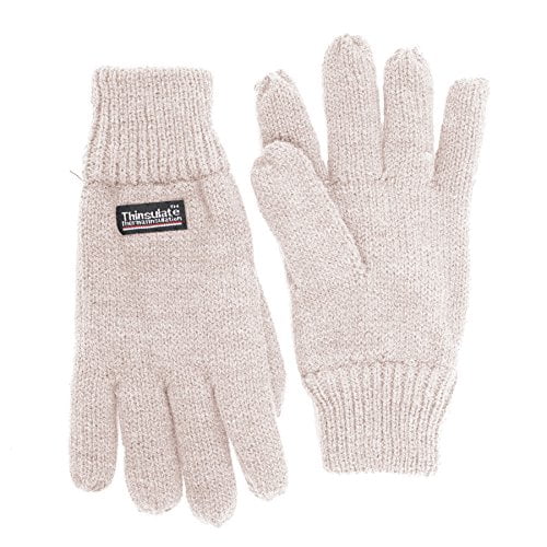 SANREMO Unisex Kids Knitted Fleece Lined Warm Winter Gloves (7-14, Years, Off White)