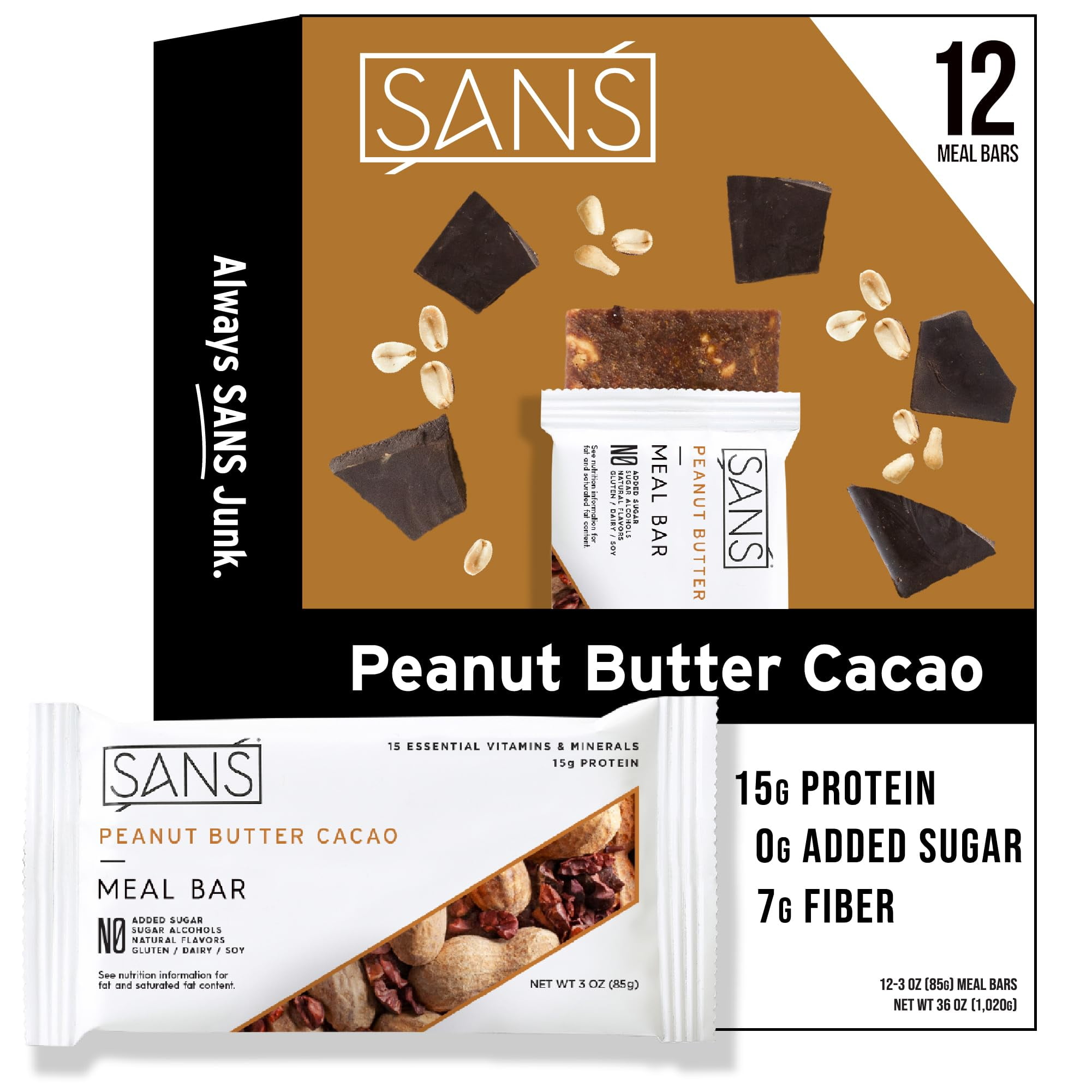 SANS Meal Replacement Protein JMS2 Bar, Gluten Free, Healthy High