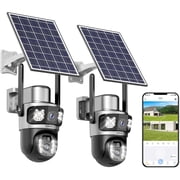 SANSCO 4K Dual Lens Solar Security Cameras Wireless Outdoor 2Pack,5GHz&2.4GHz WiFi 360  View Pan/Tilt Home Security Camera with 8MP Color Night Vision/PIR Motion Detection/Spotlight Siren/2-Way Audio