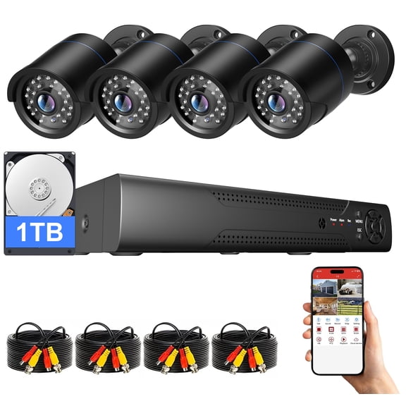 SANSCO 5MP Lite Security Camera System , 4 Channel AHD TVI DVR Recorder with 1TB Hard Drive, 4pcs HDIndoor Outdoor Wired Surveillance CCTV Cameras, Smart Motion Detection, Night Vision, Waterproof